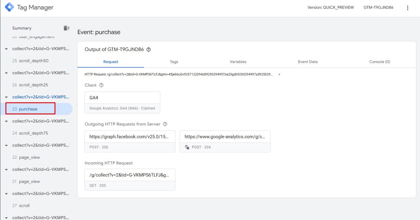 Server container purchase event debug