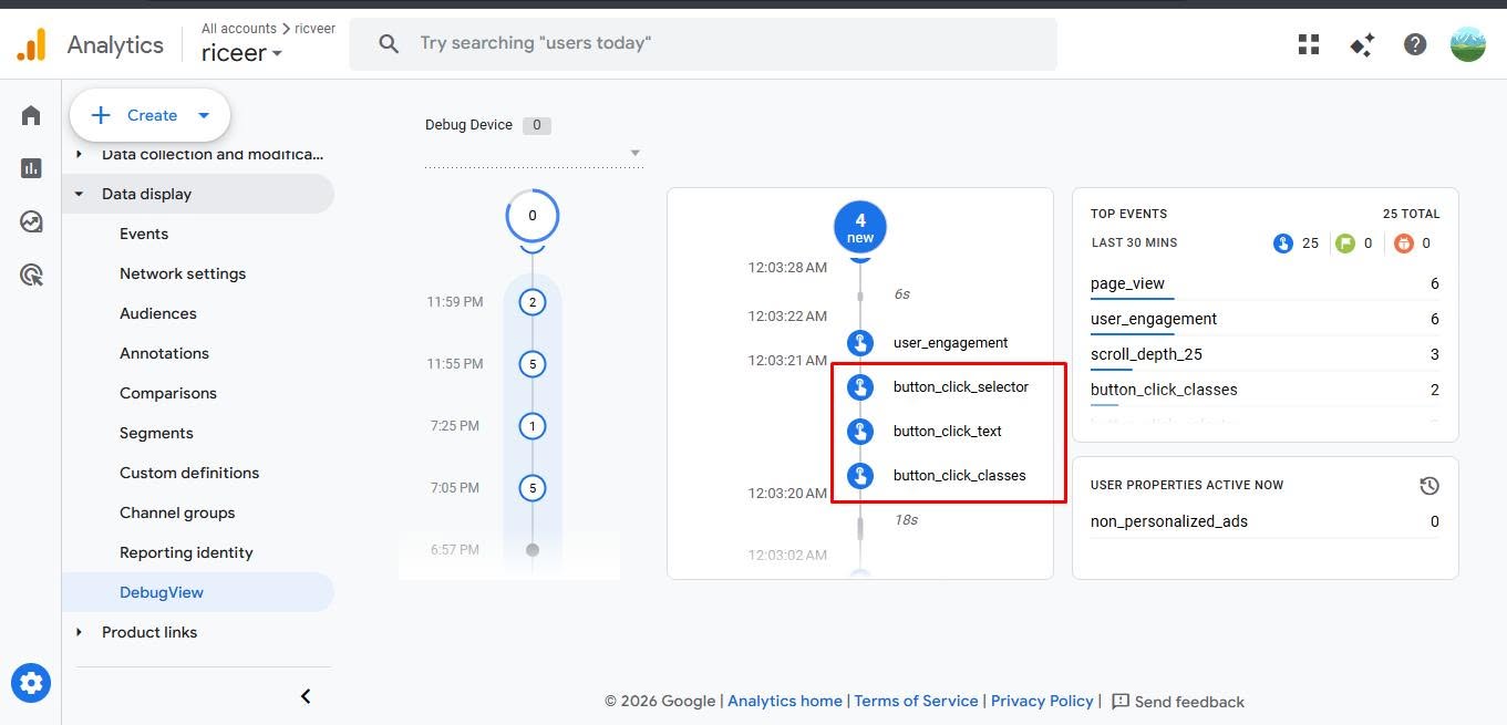 Live events confirmed in GA4 DebugView