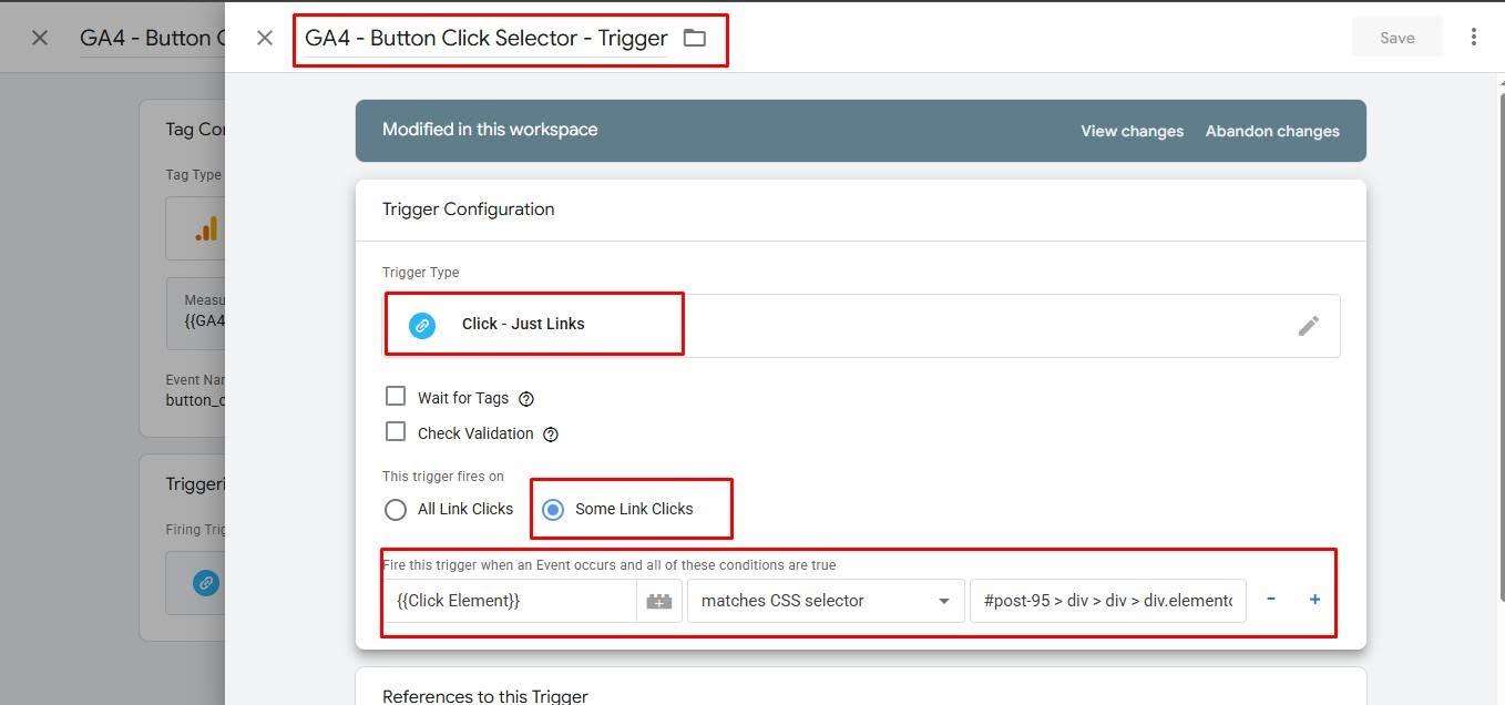 CSS selector based click trigger setup
