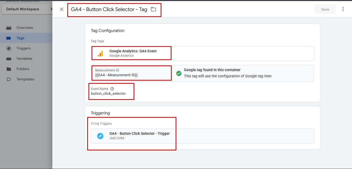 GA4 button click selector tag