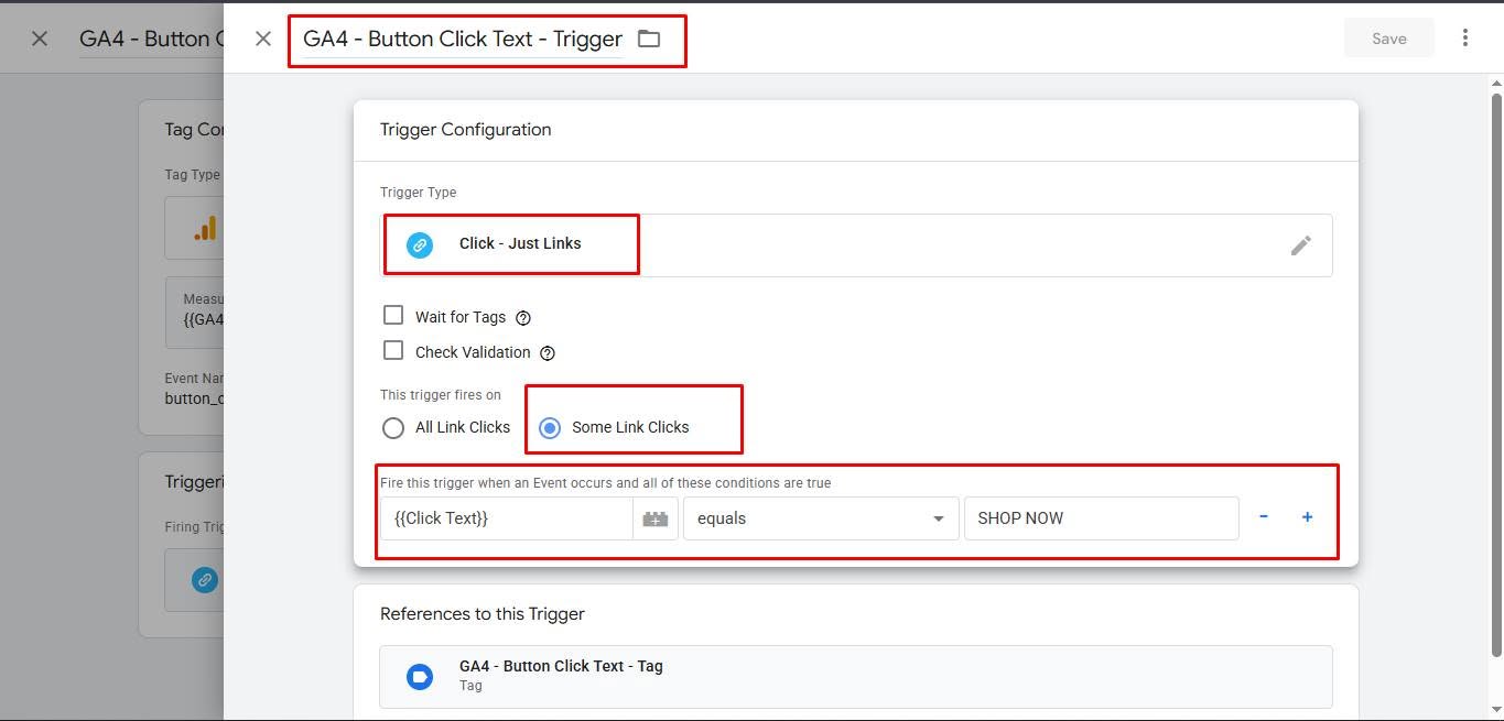 Click text trigger for CTA tracking