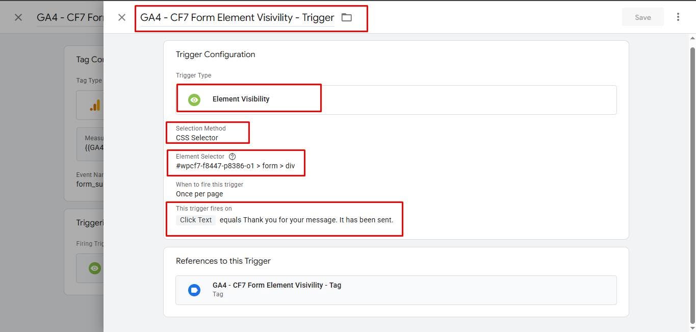 Form success element visibility trigger