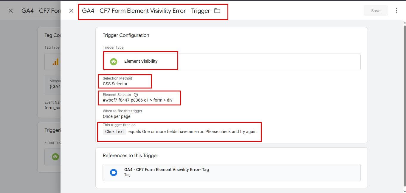 Form error element visibility trigger